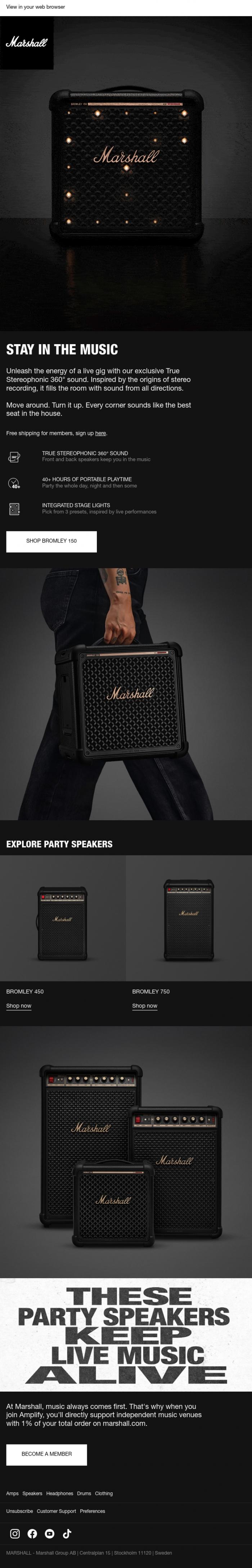 Email Design Inspiration from Marshall, Every spot is front row