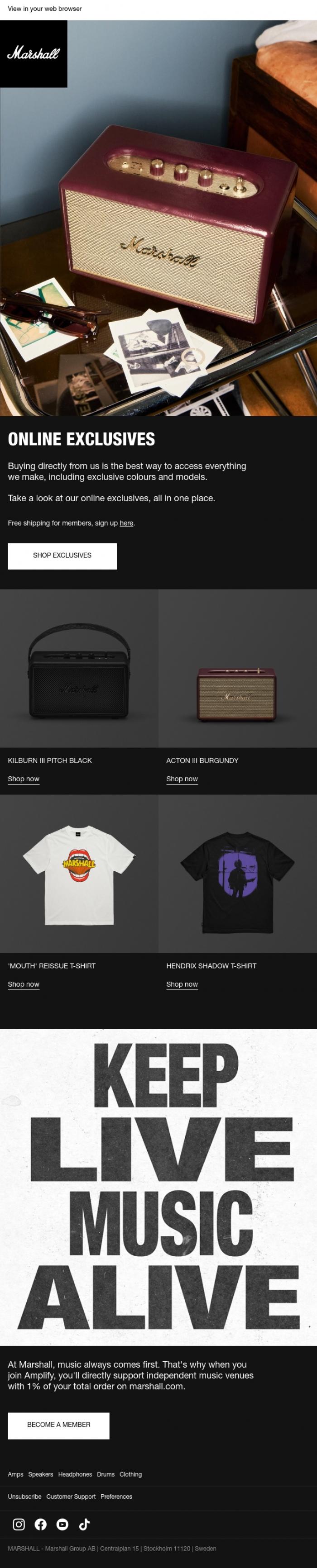 Email Design Inspiration from Marshall, Marshall online exclusives