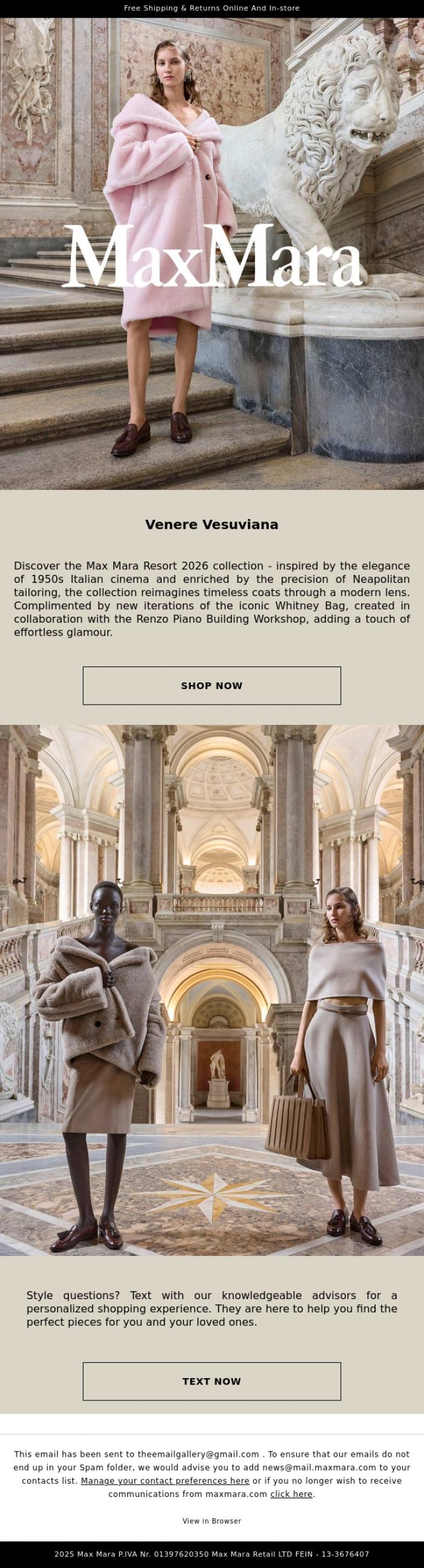 Email Design Inspiration from Max Mara, Resort 2026 Collection Has Arrived