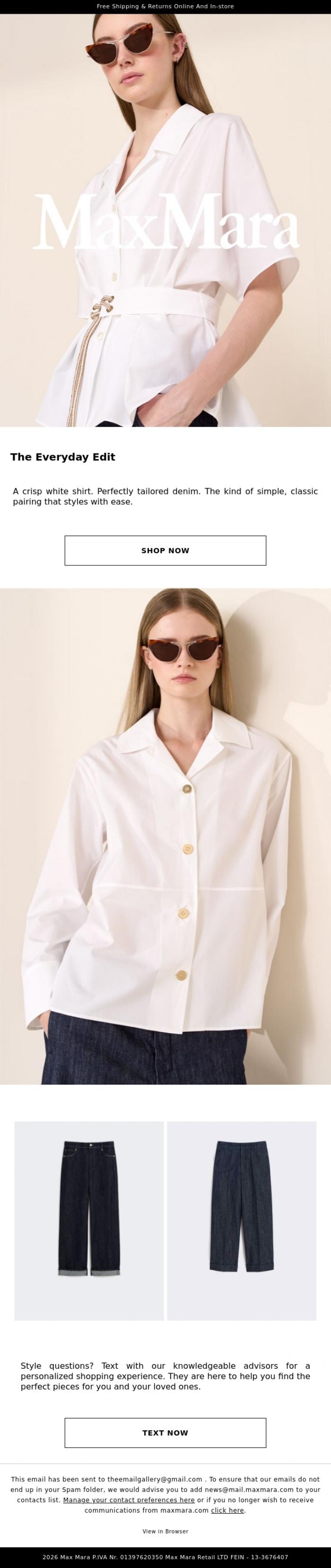 Email Design Inspiration from Max Mara, Tailored Shirts & Timeless Blues