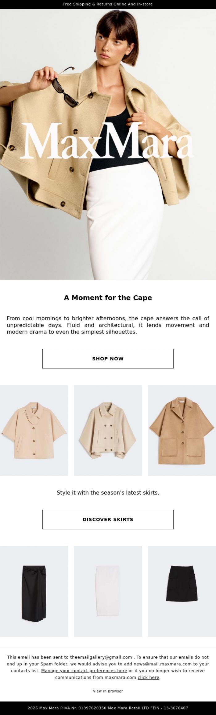 Email Design Inspiration from Max Mara, Transitional Pieces, Perfected