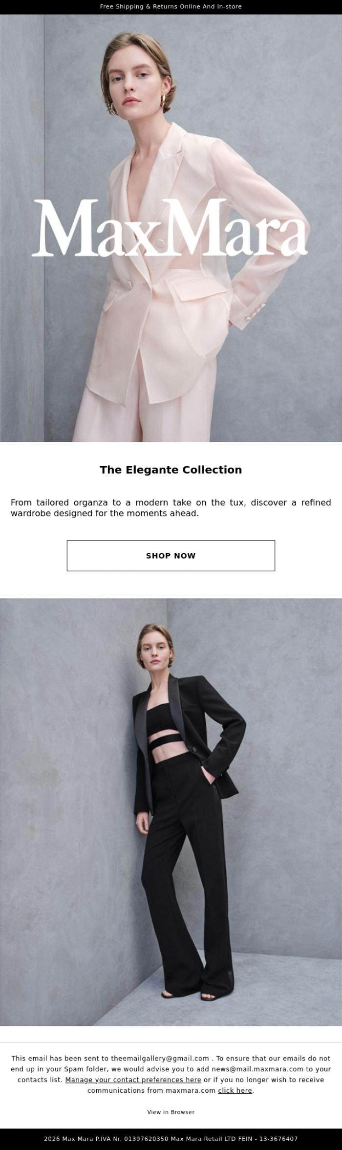 Email Design Inspiration from Max Mara, Timeless Elegance