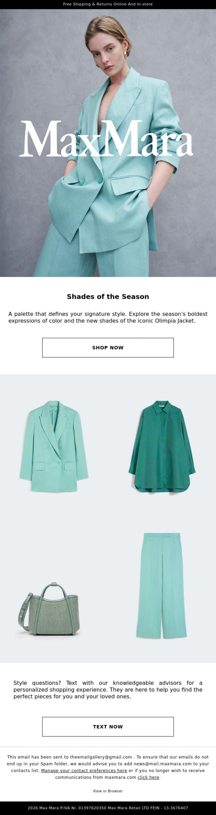 Email Design Inspiration from Max Mara, A Study in Color