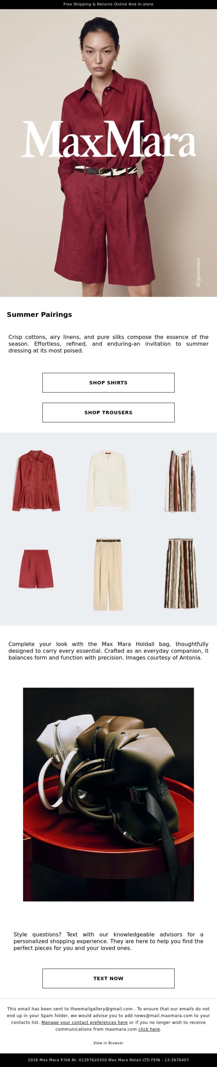 Email Design Inspiration from Max Mara, Perfect Combinations