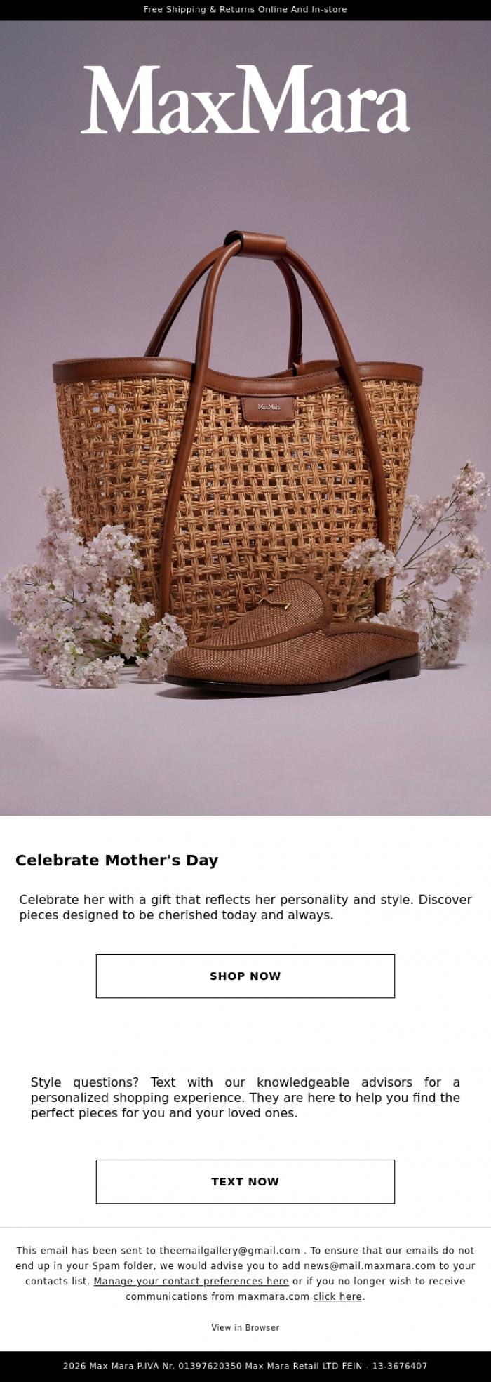 Email Design Inspiration from Max Mara, The Mother's Day Gift Guide