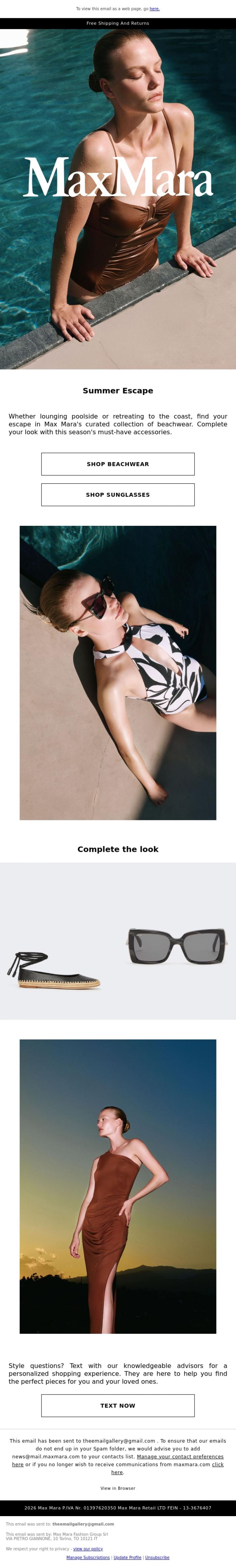 Email Design Inspiration from Max Mara, The Beachwear Collection