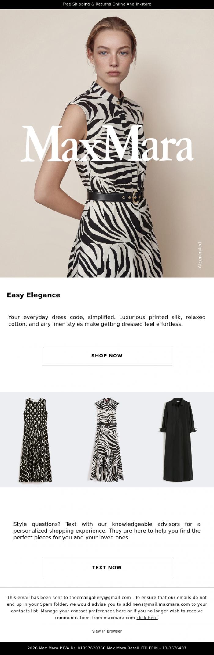 Email Design Inspiration from Max Mara, Meet Your New Favorite Dress
