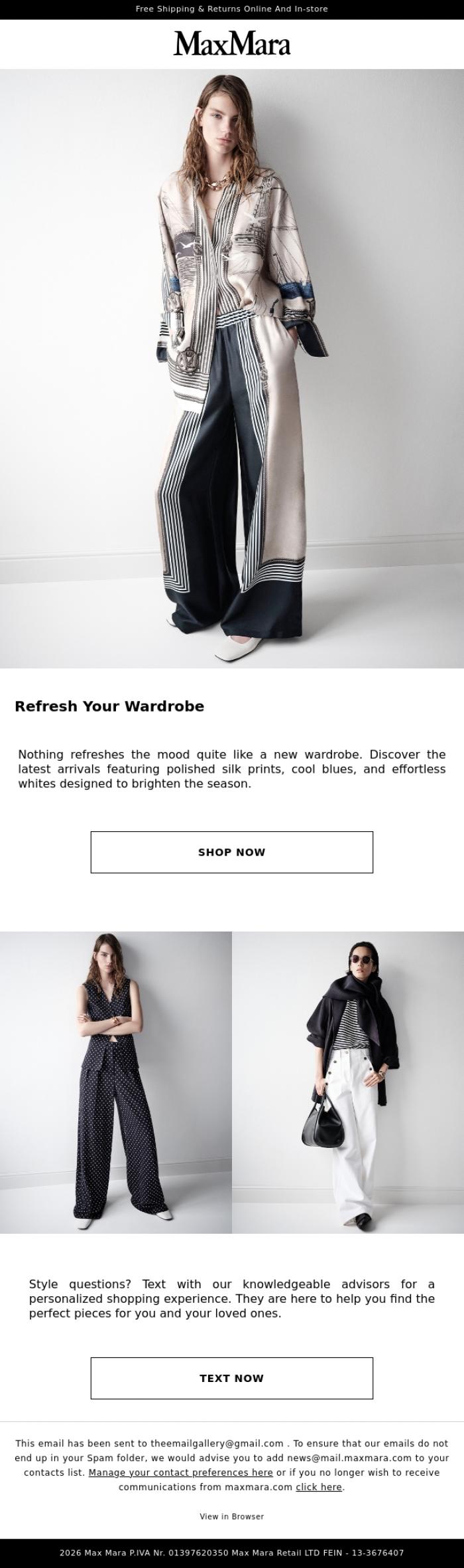 Email Design Inspiration from Max Mara, The Latest Arrivals