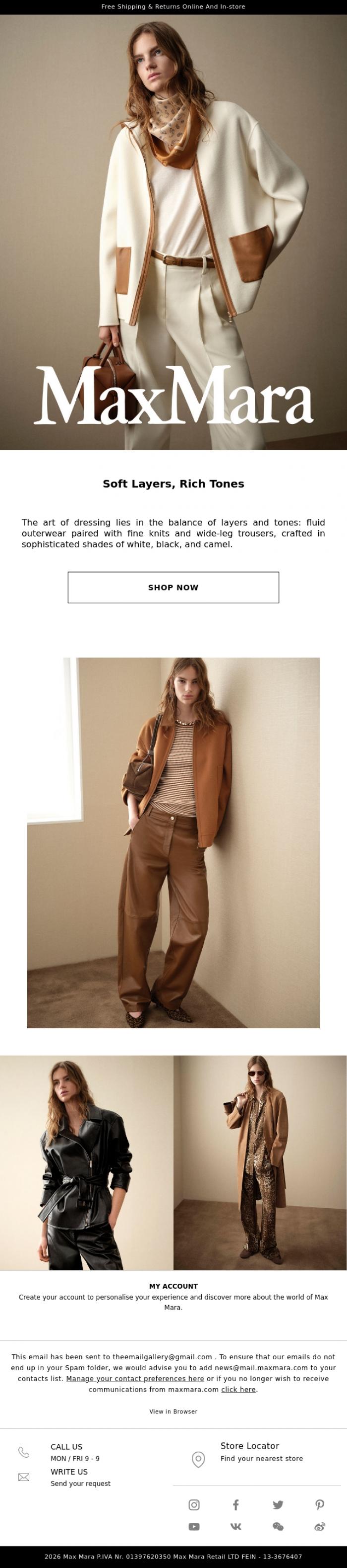 Email Design Inspiration from Max Mara, The Art of Layering