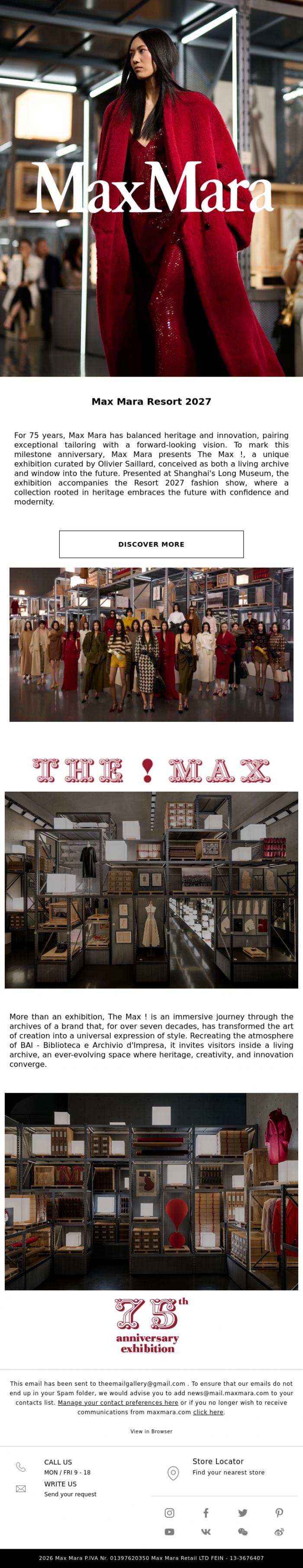 Email Design Inspiration from Max Mara, Max Mara Celebrates Its 75th Anniversary