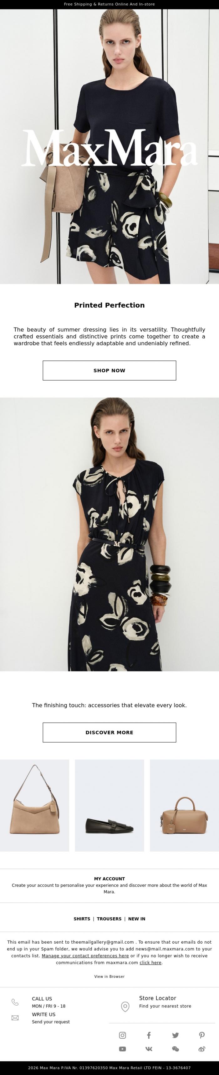 Email Design Inspiration from Max Mara, Perfect Prints for Summer