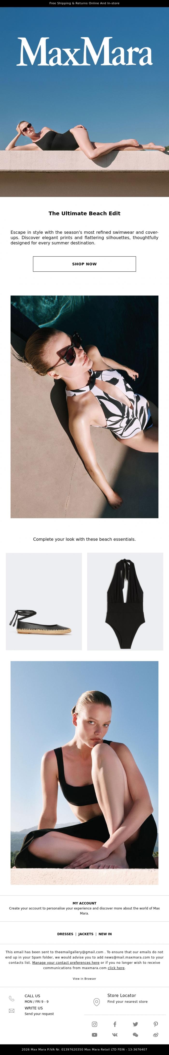 Email Design Inspiration from Max Mara, Beach Perfection