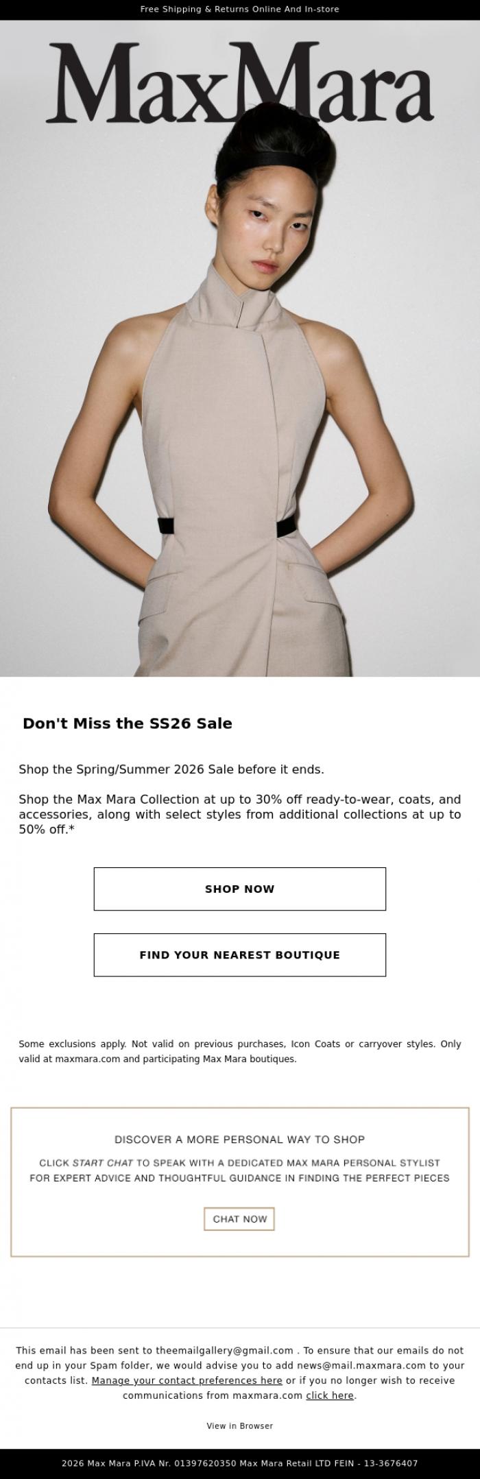 Email Design Inspiration from Max Mara, Discover More from the SS26 Sale