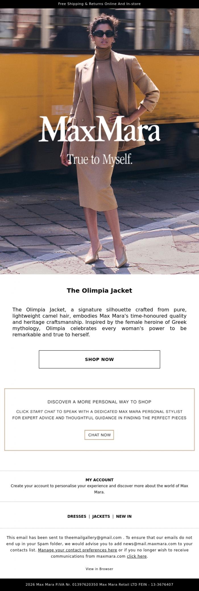 Email Design Inspiration from Max Mara, The Olimpia Jacket