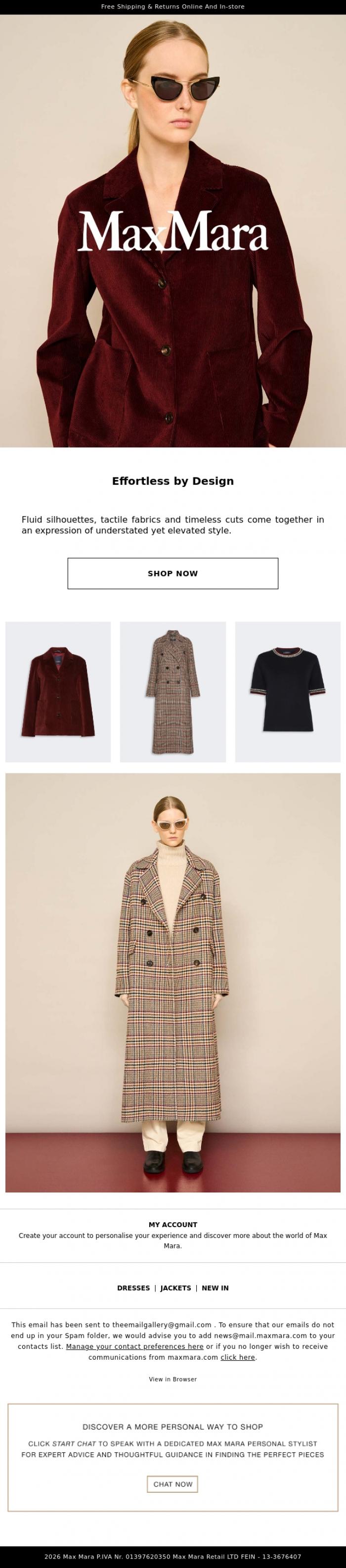 Email Design Inspiration from Max Mara, Classics, Reimagined