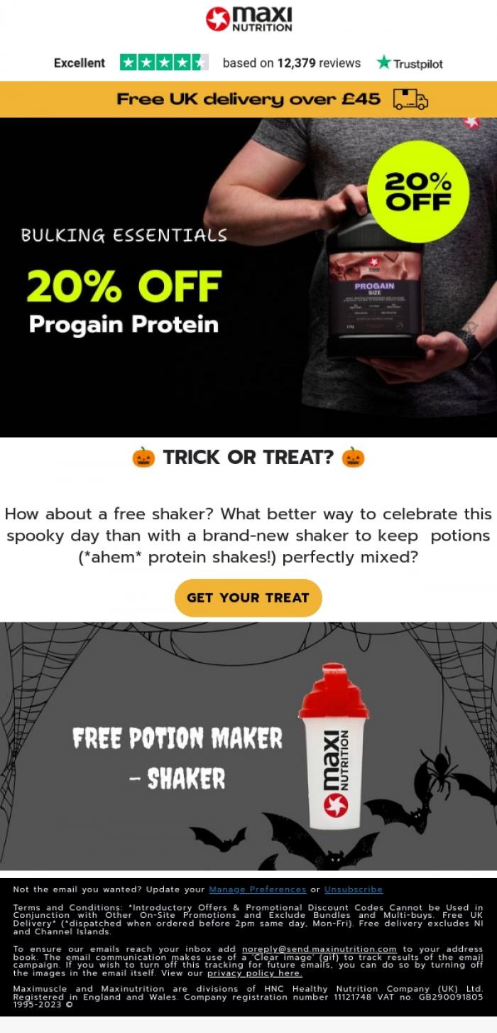 Email Design Inspiration from MaxiNutrition, 🎃 No Tricks, Just Treats 🎃