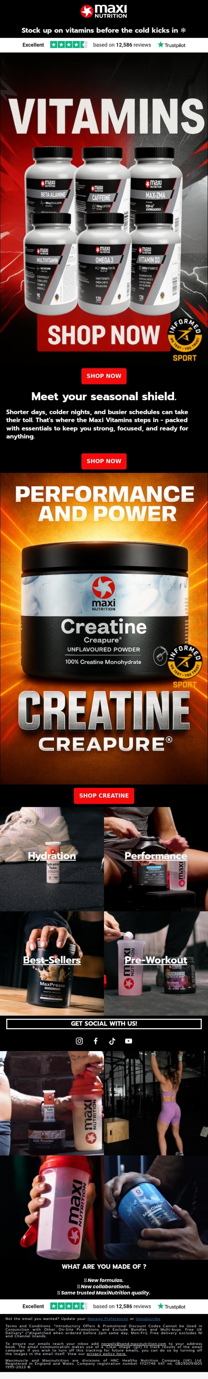 Email Design Inspiration from MaxiNutrition, free protein shaker with orders over &pound;54