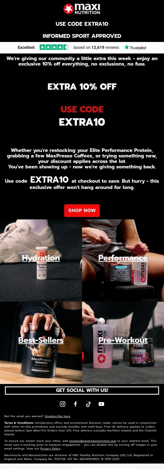 Email Design Inspiration from MaxiNutrition, Your Exclusive Offer Is Waiting...
