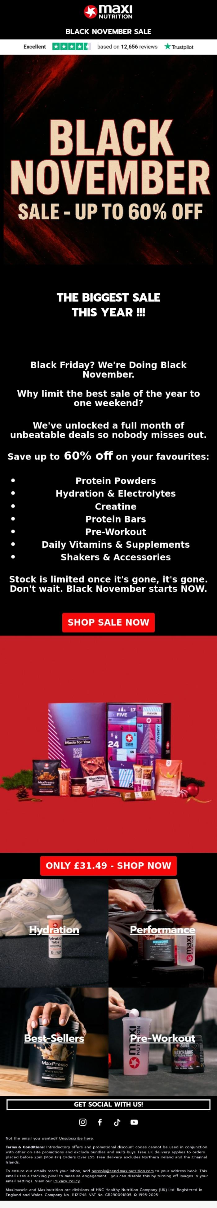 Email Design Inspiration from MaxiNutrition, OUR BIGGEST SALE OF THE YEAR!