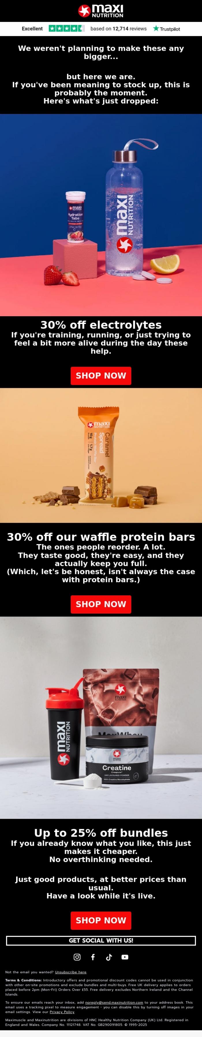 Email Design Inspiration from MaxiNutrition, This month's deals are worth it