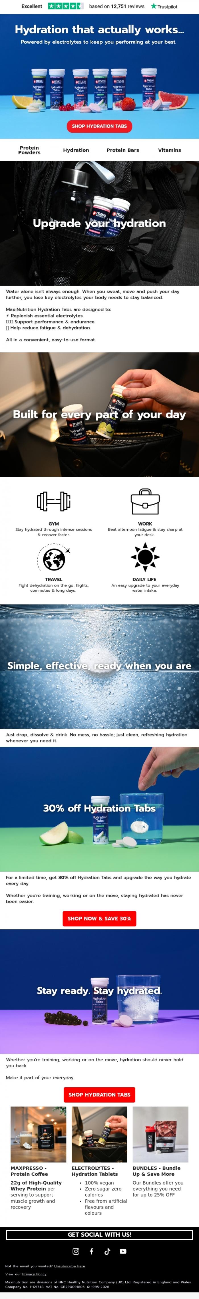 Email Design Inspiration from MaxiNutrition, Everyday hydration, sorted 💧