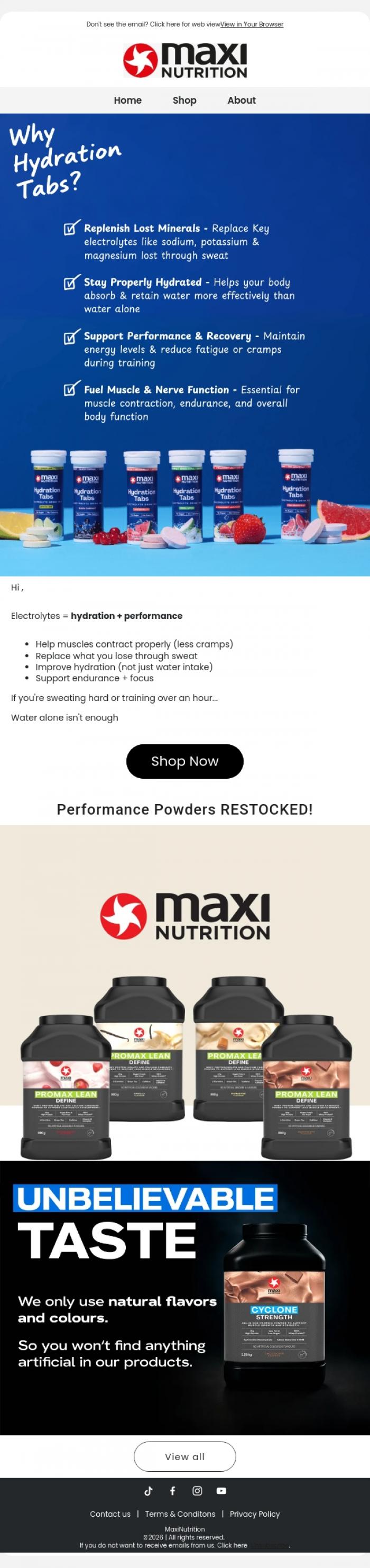 Email Design Inspiration from MaxiNutrition, Cyclone & Promax Lean: Back in Stock! 🎉