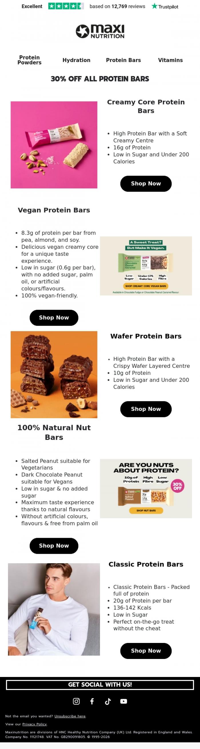 Email Design Inspiration from MaxiNutrition, 30% OFF ALL Protein Bars
