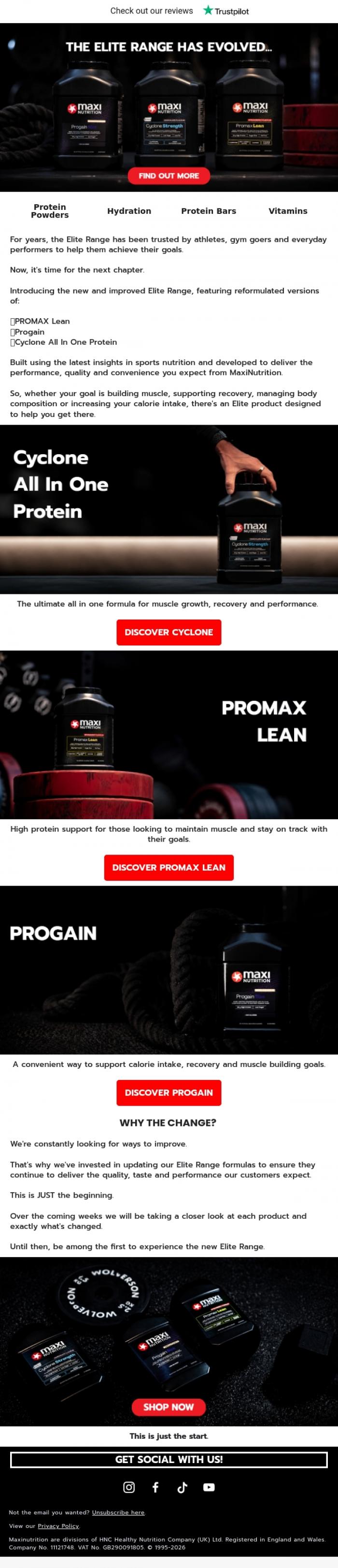 Email Design Inspiration from MaxiNutrition, The Elite Range Has Evolved 🔥
