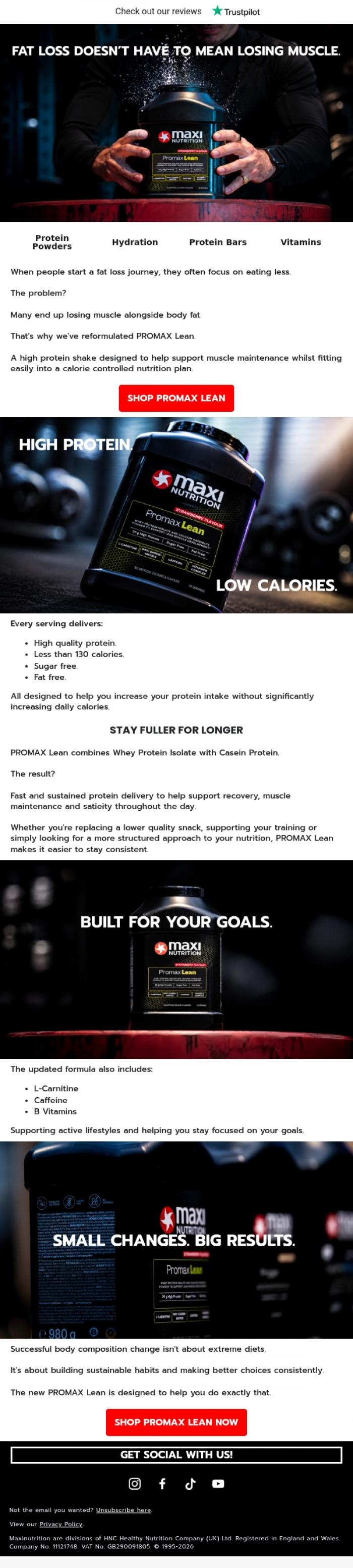 Email Design Inspiration from MaxiNutrition, Performance + Body Composition