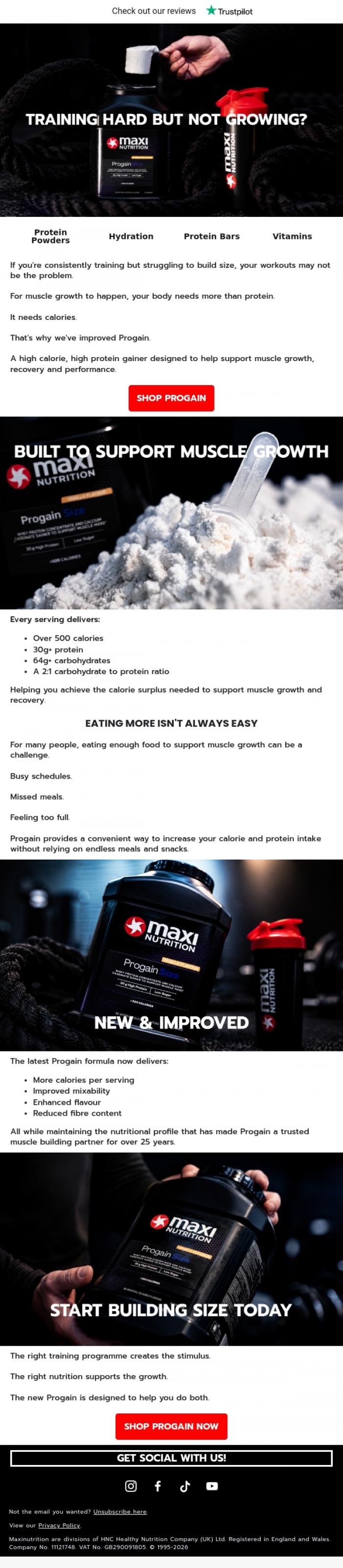 Email Design Inspiration from MaxiNutrition, Training Hard But Not Growing?
