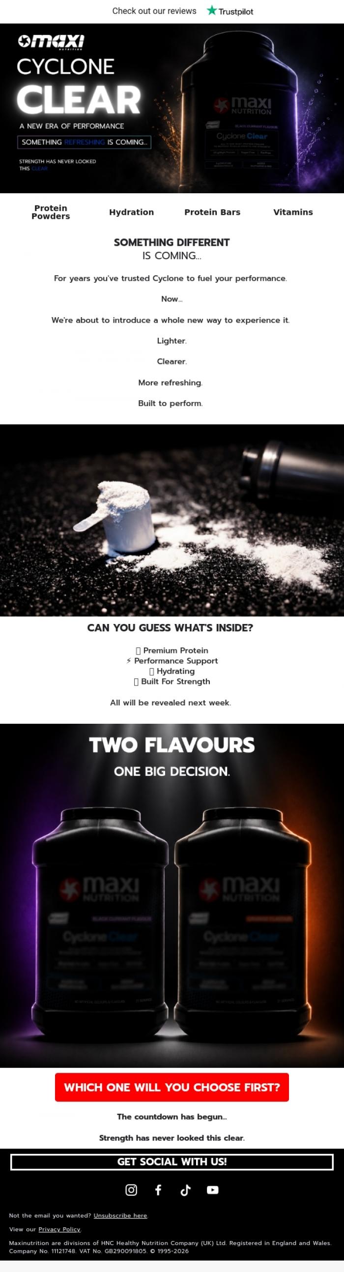 Email Design Inspiration from MaxiNutrition, Your Next Protein Is Almost Here.