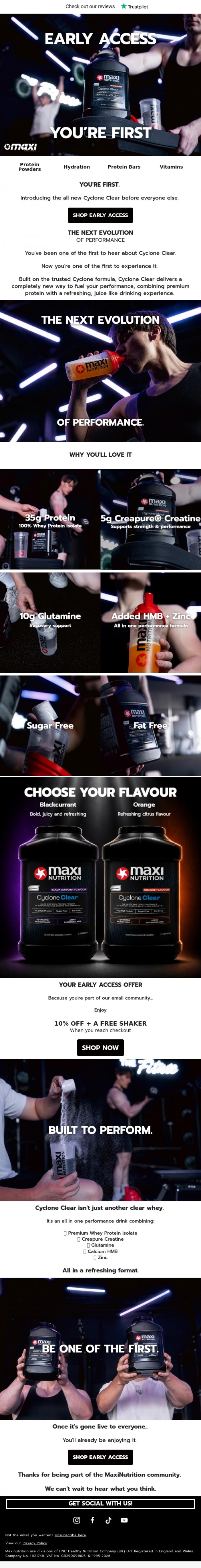 Email Design Inspiration from MaxiNutrition, 🔓 You're In. Early Access Starts Now.