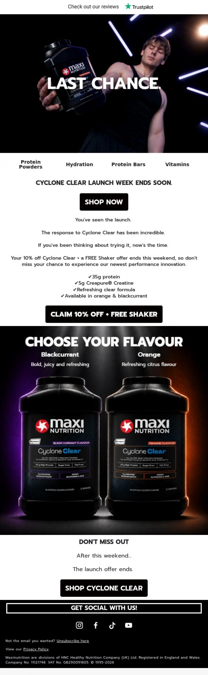Email Design Inspiration from MaxiNutrition, Launch Week Is Ending Soon.