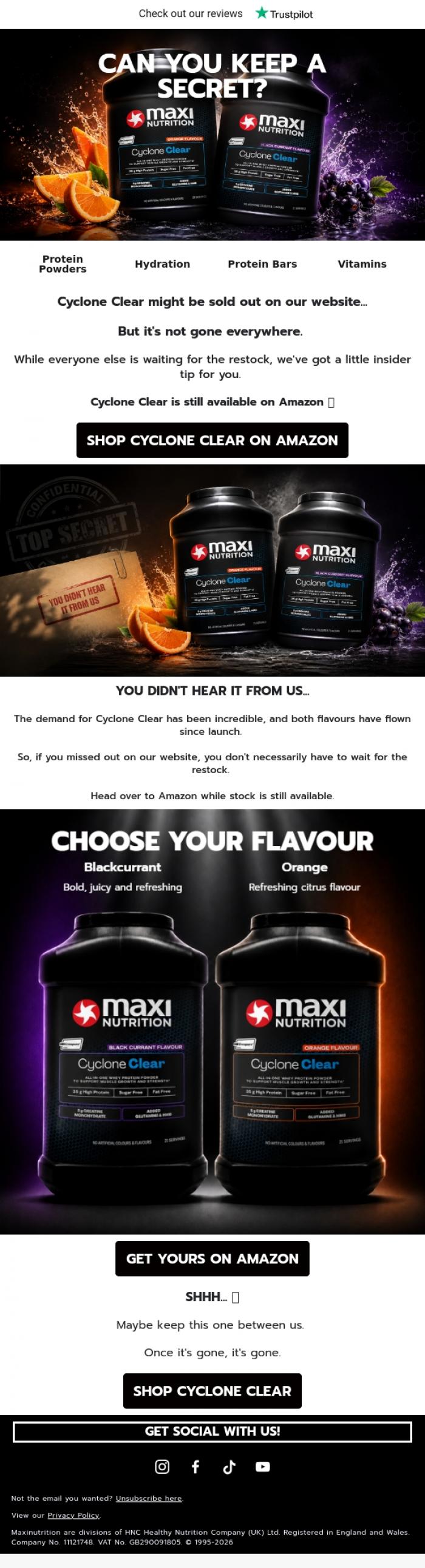 Email Design Inspiration from MaxiNutrition, Can you keep a secret? 👀