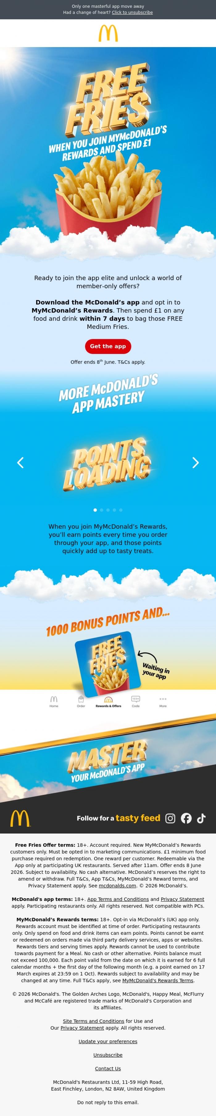 Email Design Inspiration from McDonald's, 🍟 FREE MEDIUM FRIES are waiting 🍟