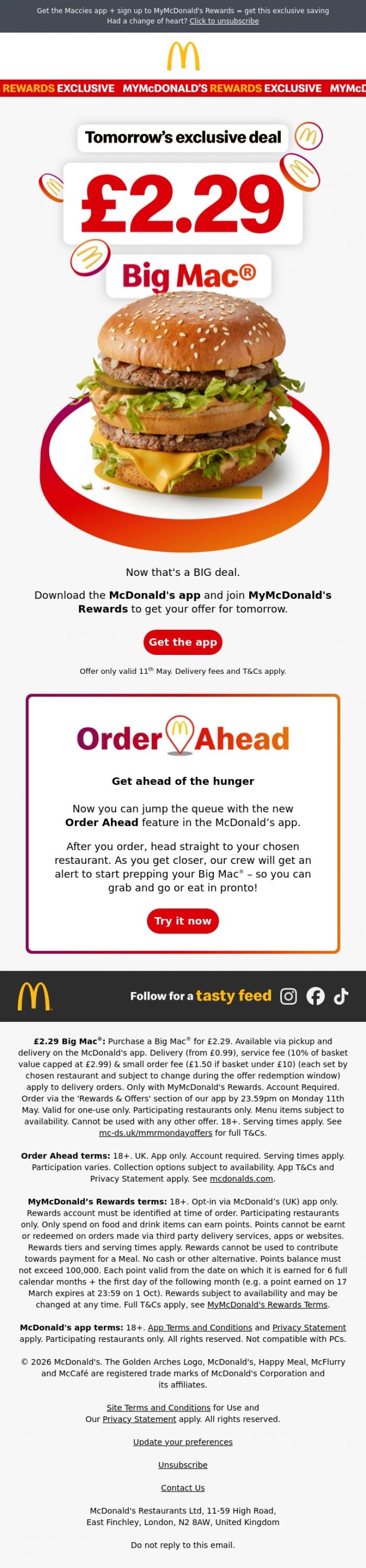 Email Design Inspiration from McDonald's, Big Mac&reg; for just &pound;2.29?! 🤯 