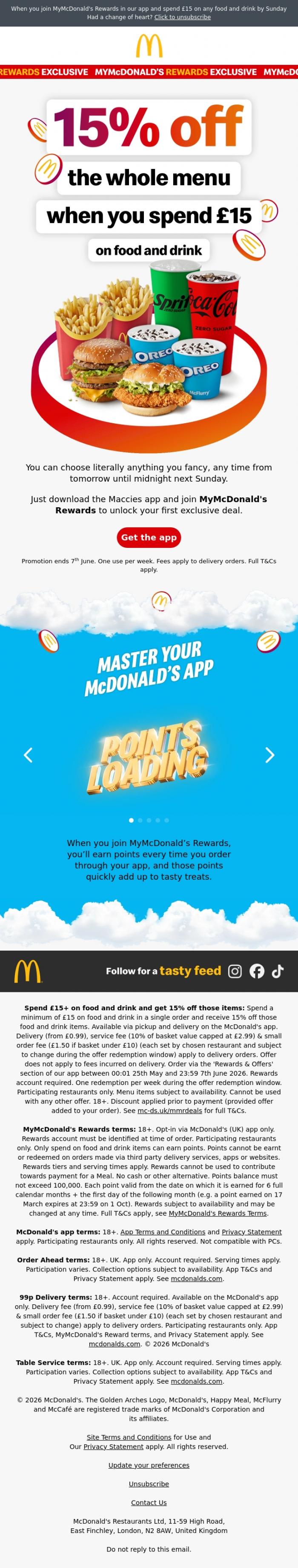 Email Design Inspiration from McDonald's, 15% off the whole menu... again 🤭