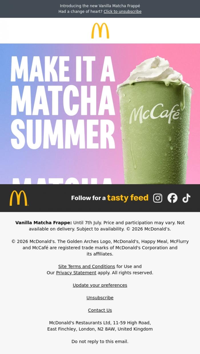 Email Design Inspiration from McDonald's, MACCIES DO MATCHA?! 💚 