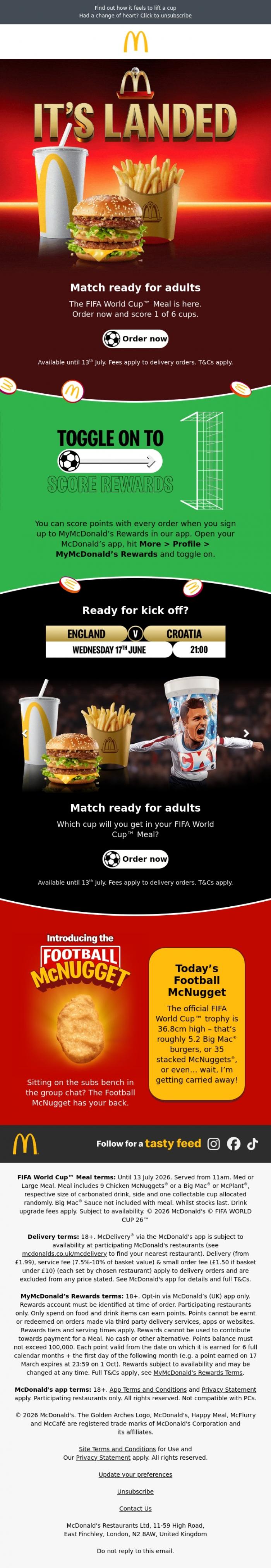 Email Design Inspiration from McDonald's, Get match ready with the FIFA World Cup&trade; Meal