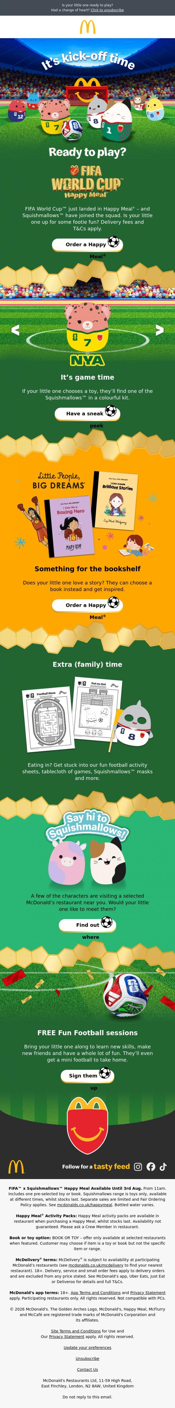 Email Design Inspiration from McDonald's, FIFA&trade; x Squishmallows&trade;: now in Happy Meal&reg; ⚽