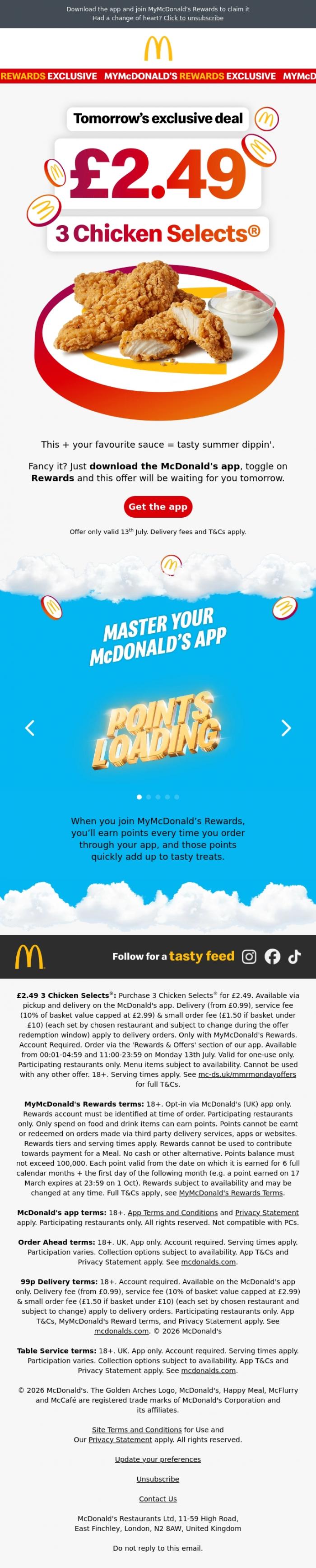Email Design Inspiration from McDonald's, A cheeky deal on Chicken Selects&reg; ❤️