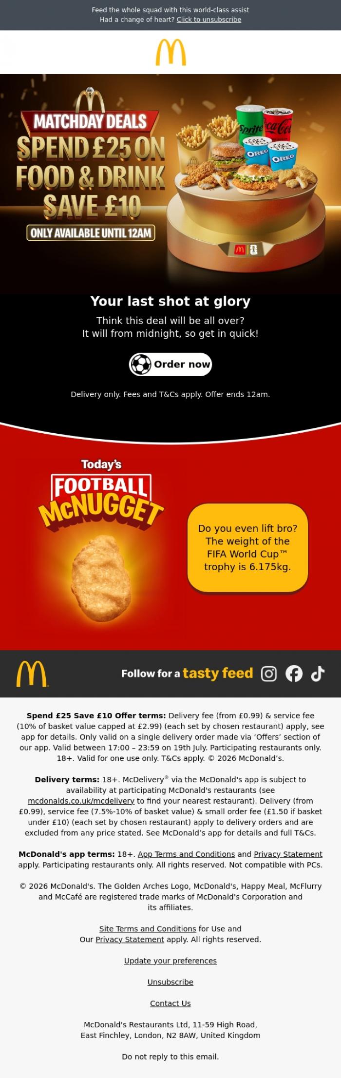 Email Design Inspiration from McDonald's, Bag the ultimate win tonight with McDelivery&reg; 🍔💨