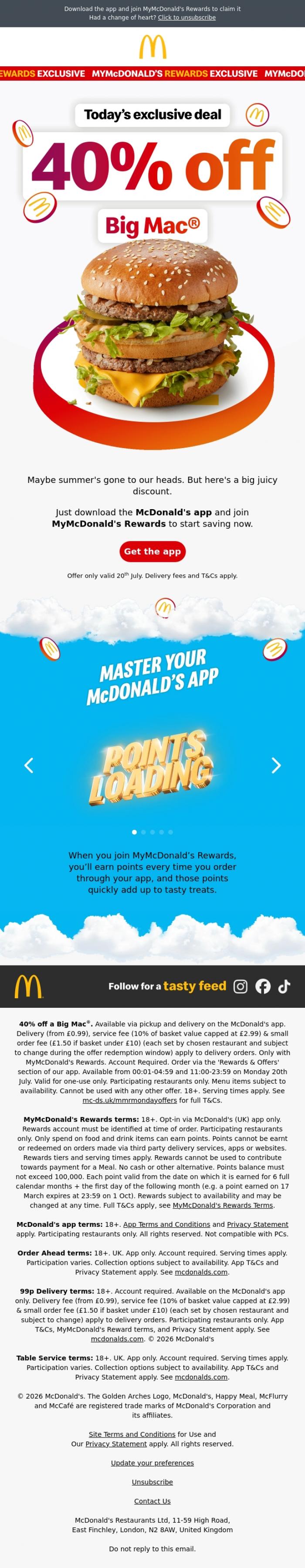 Email Design Inspiration from McDonald's, 40% off a Big Mac&reg; 🍔