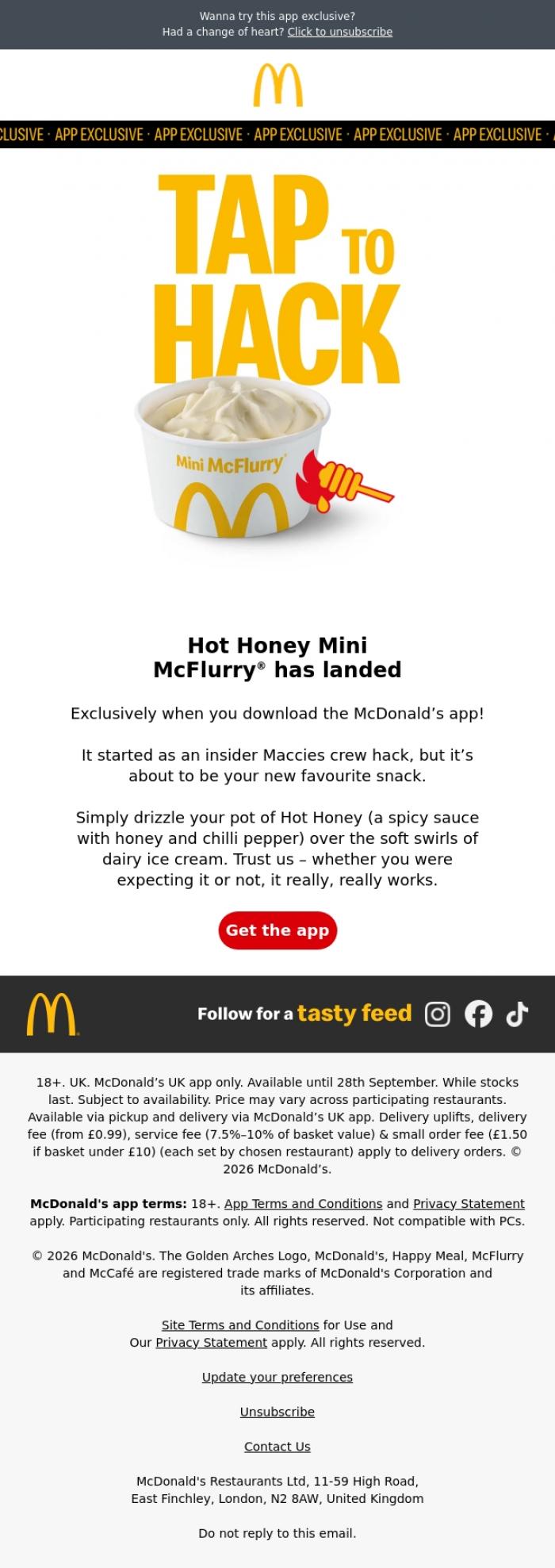 Email Design Inspiration from McDonald's, It's HERE: Hot Honey Mini McFlurry&reg; 🌶️ 🍯