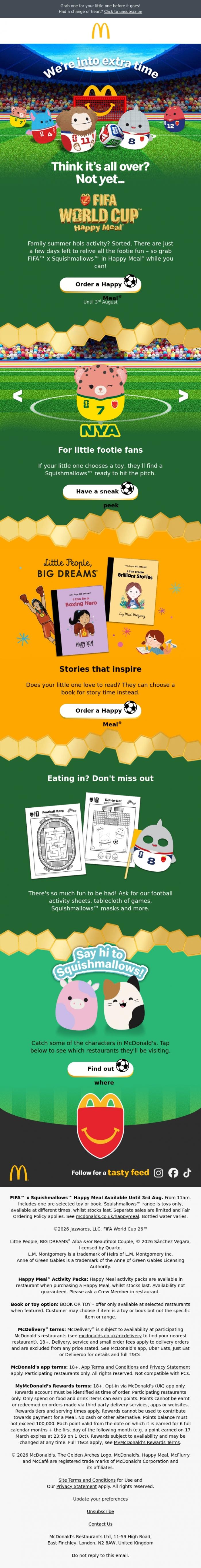 Email Design Inspiration from McDonald's, FIFA&trade; x Squishmallows&trade; is leaving Happy Meal&reg; ⚽︎ 🏆