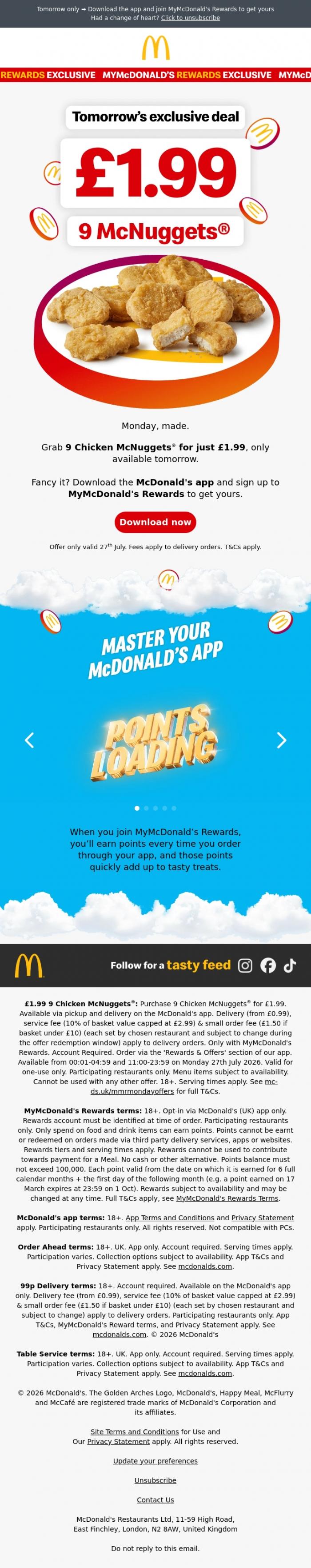 Email Design Inspiration from McDonald's, Get 9 McNuggets&reg; for &pound;1.99