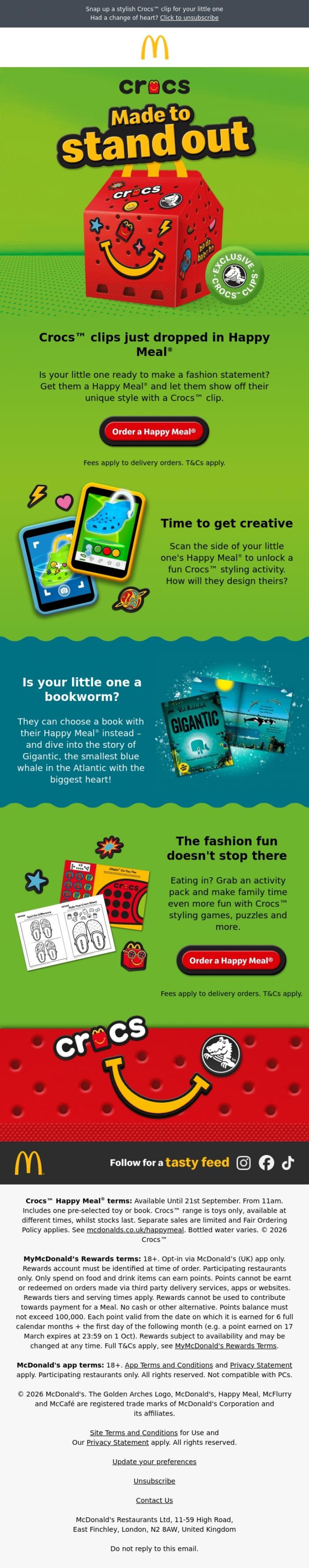 Email Design Inspiration from McDonald's, Now in Happy Meal&reg;: Crocs&trade; 🙌