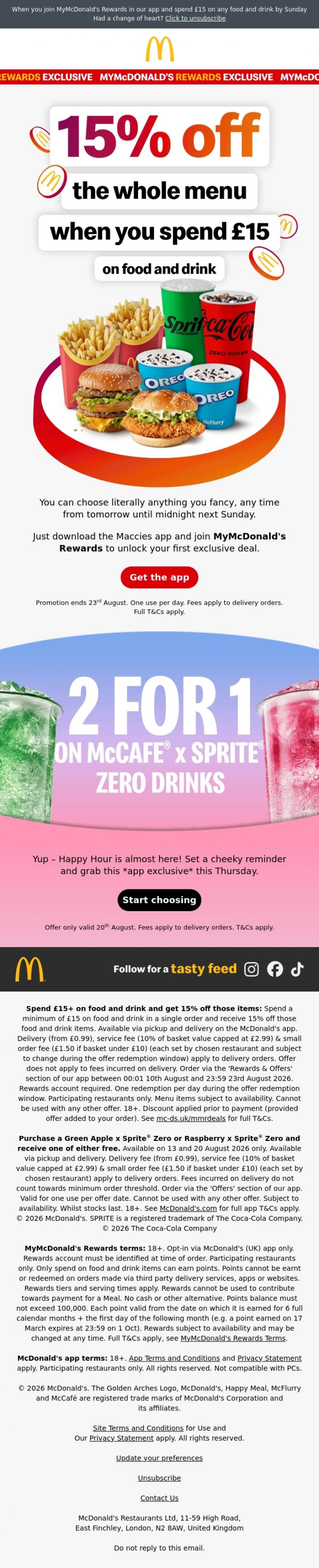 Email Design Inspiration from McDonald's, 15% off the whole menu... again 🤭 