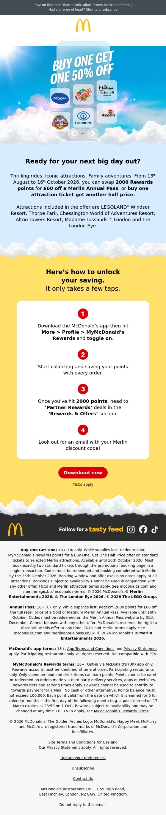 Email Design Inspiration from McDonald's, Thrill seeker? You'll love this reward... 🎢