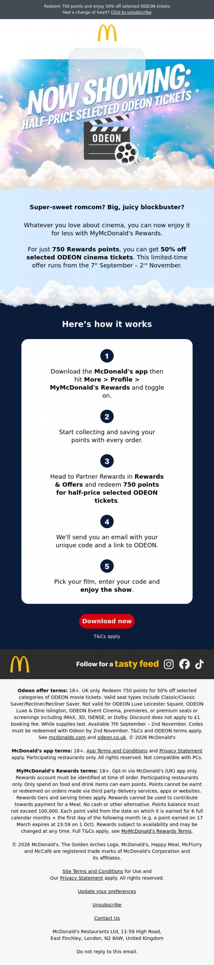 Email Design Inspiration from McDonald's, Plot twist: your points get you to the movies 🎥🙌 